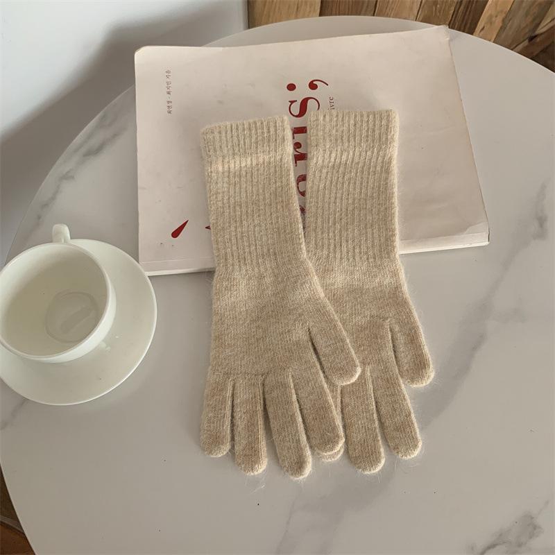 Long-wrist fingerless gloves for women in winter long style pure color popular online simple design knitted thick бежевый