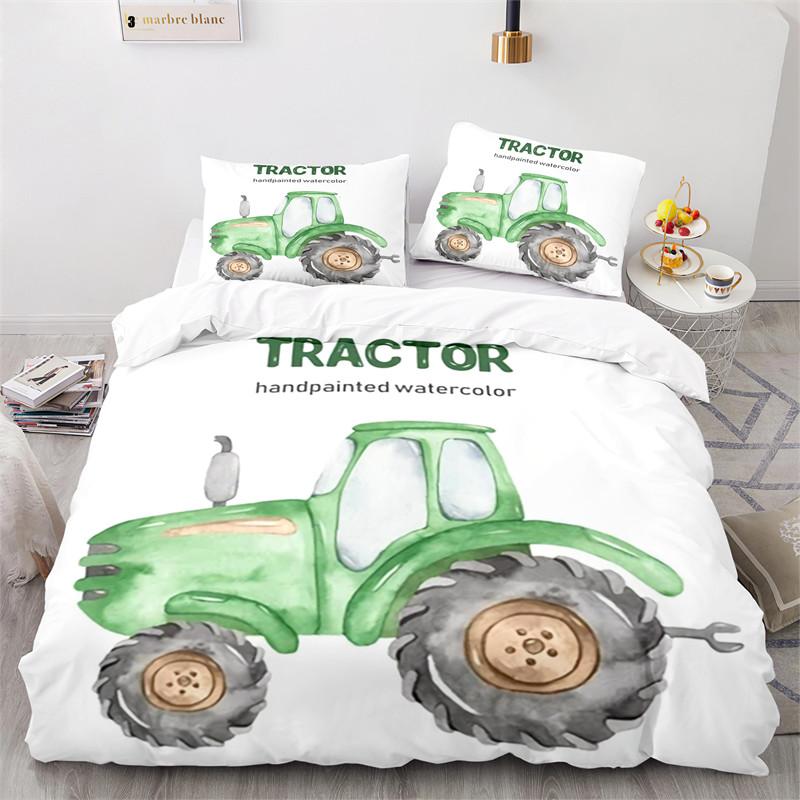 Kid Tractor Truck Duvet Cover Twin Cartoon Transportation Quilt Cover Polyester Construction Vehicle Bedding Set Car Theme Decor