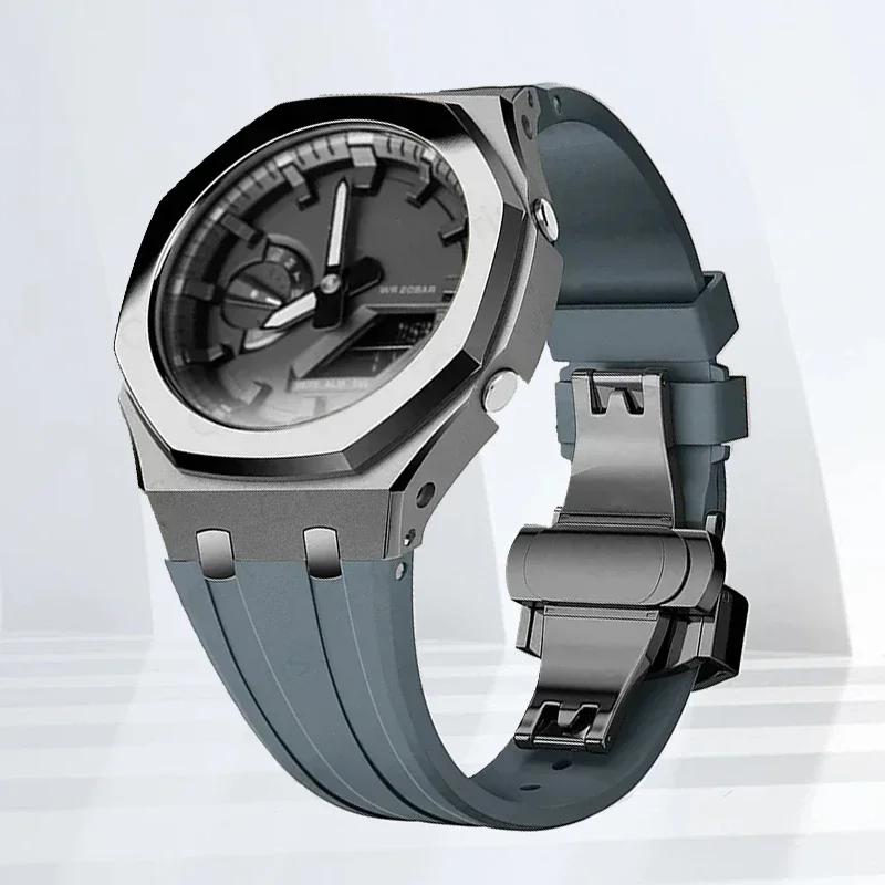 Mod-kit för Casioak GA2100 GA2110 Metallfodral Bezel Gummiarmband För Casioak GAB2100 2110 Modifieringssats Fodral Med Skruvkorrigering