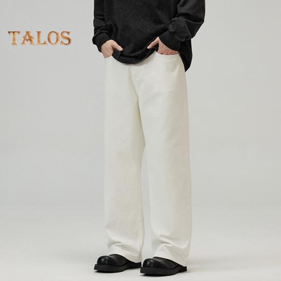 Men Pants Solid Color Straight Wide Leg Retro Style Pants with Pockets Zippered Trousers for Daily Home Streetwear Sports