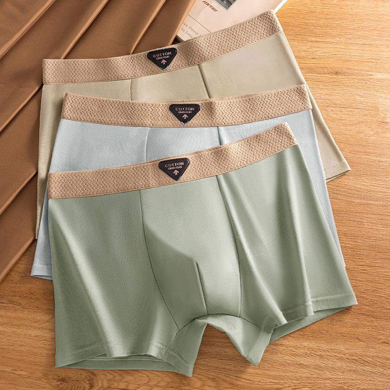 Men's 10A Antibacterial Cotton Boxer Briefs - Mid-Rise, Breathable Square Leg Underwear, Youthful Trend Shorts, Plus Size Available.