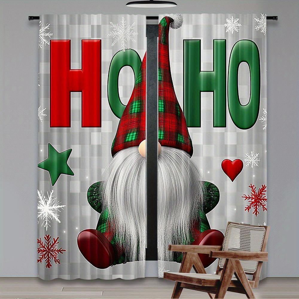 

Set Of 2 Christmas Gnome Curtains Polyester Light Blocking Roller Print Living Room Bedroom Kitchen Bathroom Curtain For Great Made With Rod Pocket W100*H70(CM)-Hooks&1PCS