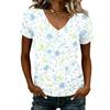 Camiseta Floral de Manga Corta con Cuello en V para Mujer, Informal, Holgada, Ligera, Pulóver para Uso Diario, Oficina, Escuela, Viajes