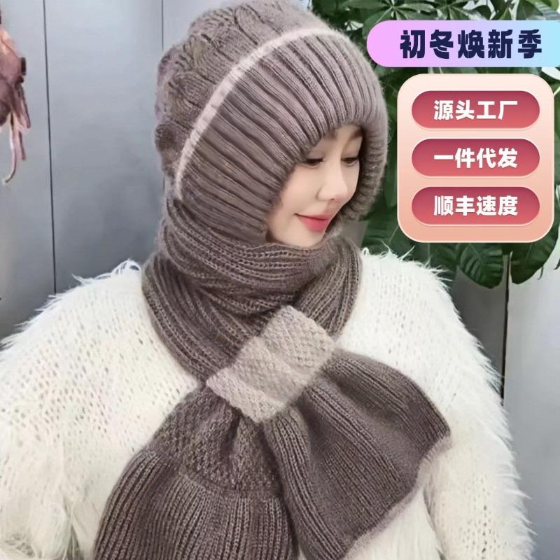 Autumn and Winter Squirrel Velvet Warm Women's Wool Hat Versatile Snow Hat Cold Winter Hat Scarf Integrated Knitted Hat