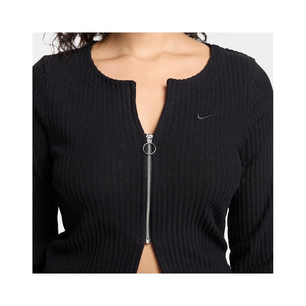 Nike Nsw Chill Knit Ribbed Zip Up Cardigan Black
