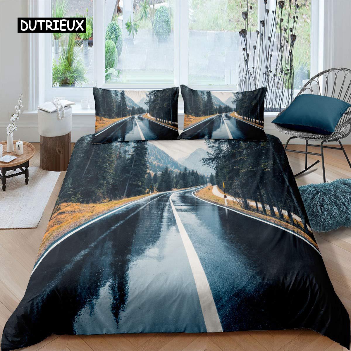 

Highway Quilt Cover Kit Tornado Lightning Bed Ensemble Disaster Queen Size King Size 2/3 Pcs Premium Polyester Quilt Cover for Adults Boys Teens EU single(135x200cm)