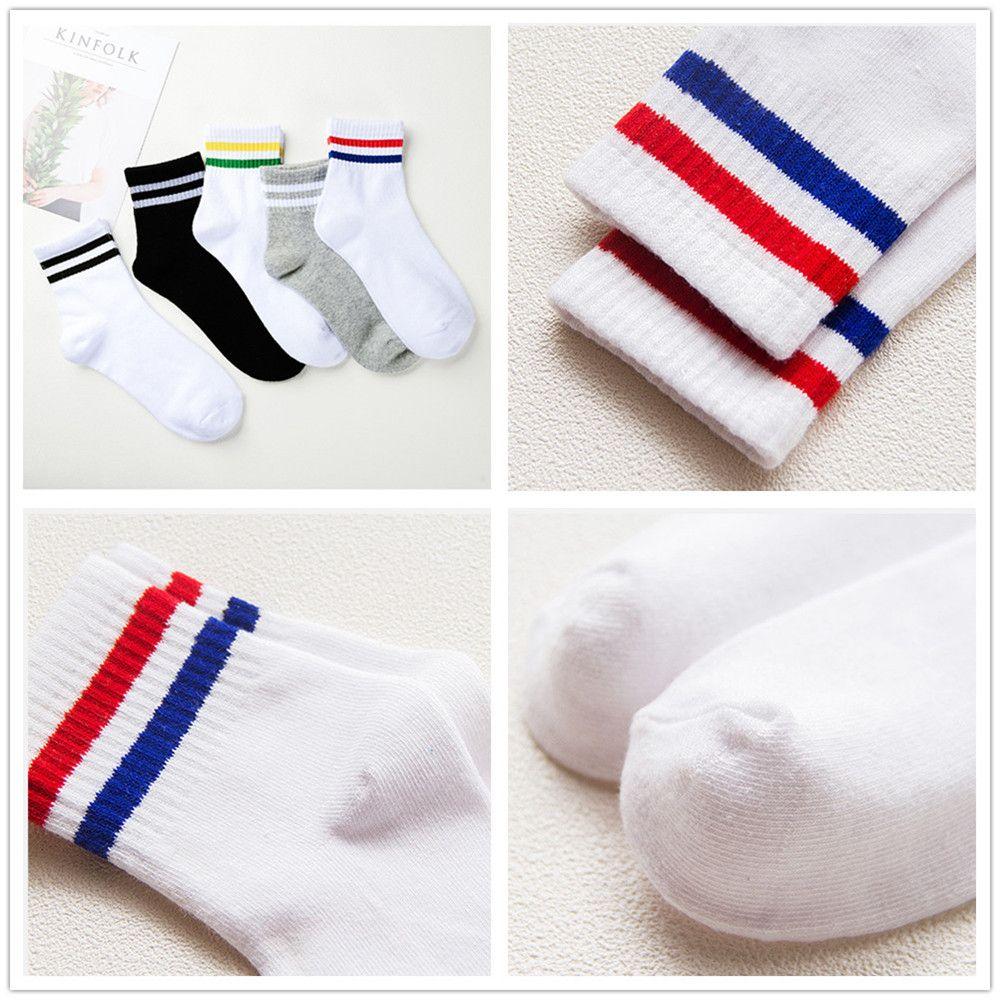 Fashion Fresh Women Men Striped Sport Socks Medium Tube Socks Two Bars Socks Korean