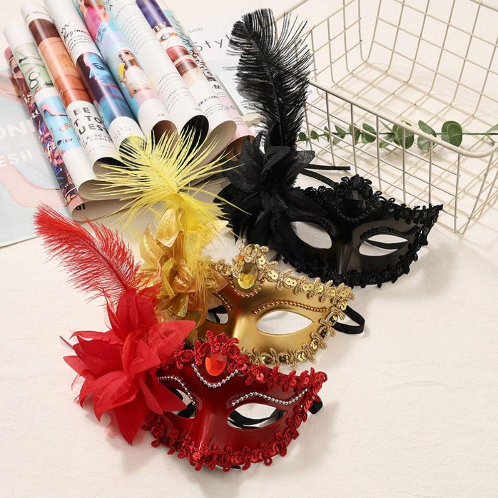 Multicolor Half-Face Mask Flower Masquerade Ball Mask Novelty Feather Mask Girl