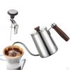 Coffee Pot with 600ml Stainless Steel Kettle Wooden Handle for Cafe Shop