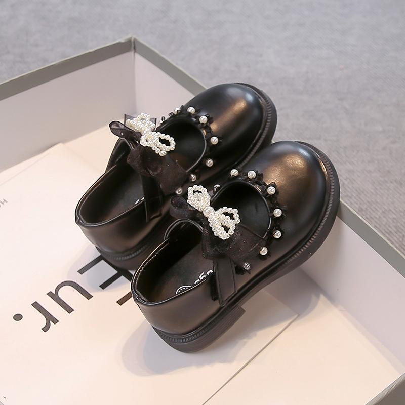 Girls princess leather shoes 2025 spring and autumn new children's foreign soft-soled single shoes pearl bow girls performance shoes