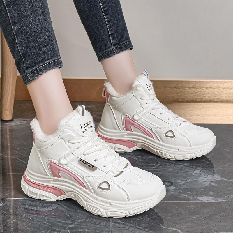 36-43 Women's Plus Size Fashionable Plus Velvet Warm Casual High Top Cotton Shoes Snow Boots Sports Women's Cotton Shoes