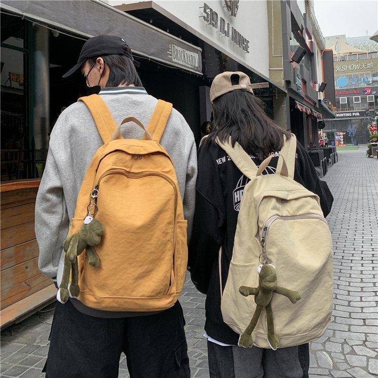 Canvas Backpack Female Harajuku Simple Large Capacity High School College Student School Bag Mori Travel Textured Backpack