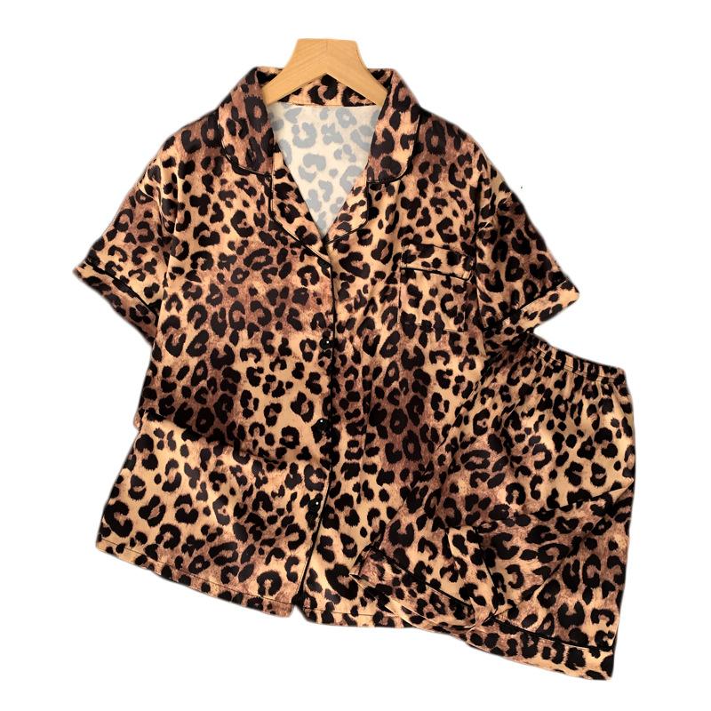 Premium Light Luxury Leopard Print Short-Sleeved Ice Silk Pajamas Women Can Wear Loungewear In Summer