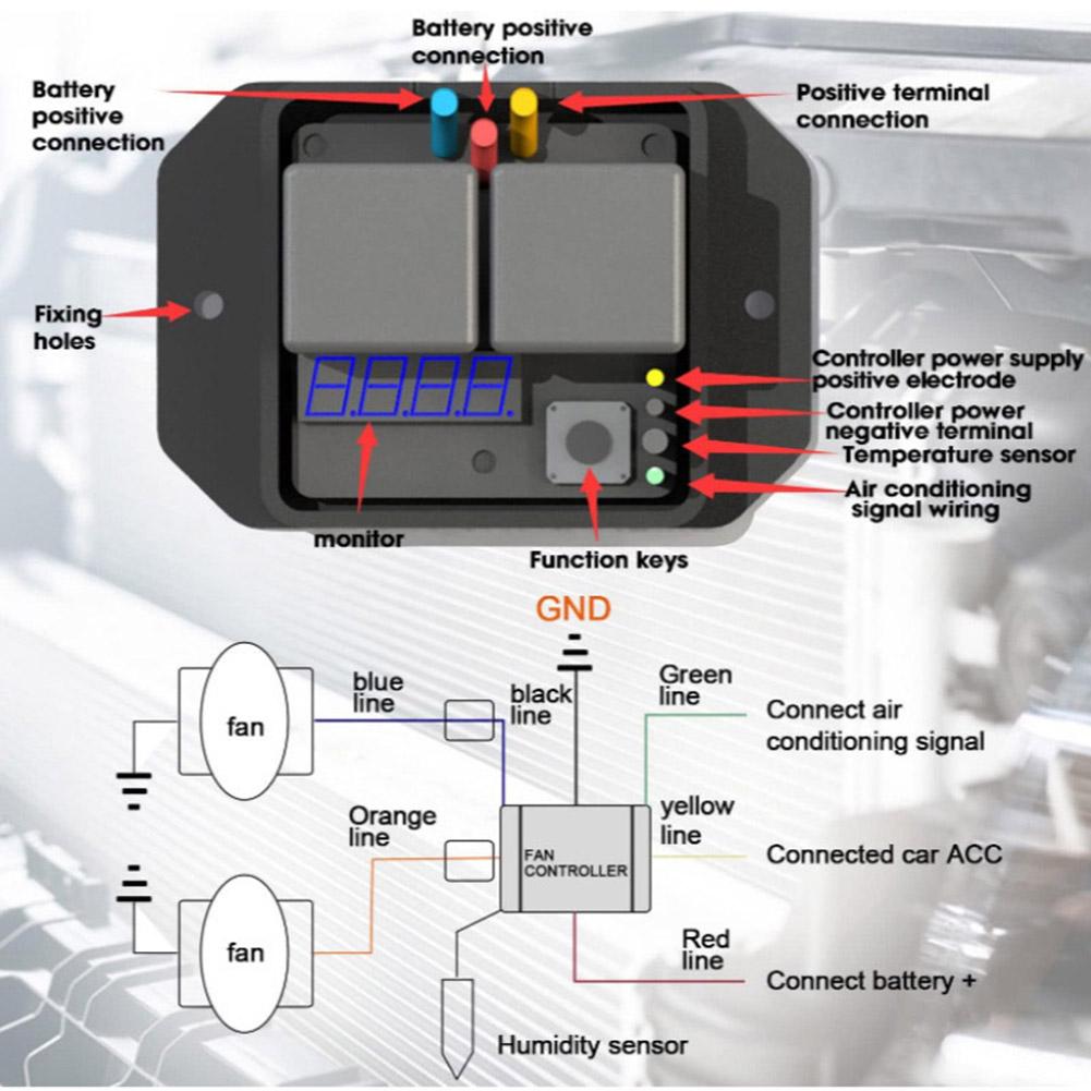 1pc 12/24V Digital Heatsink Fan Switch Kit Adjustable Temperature Dual Fan Control Switch Simple Installation
