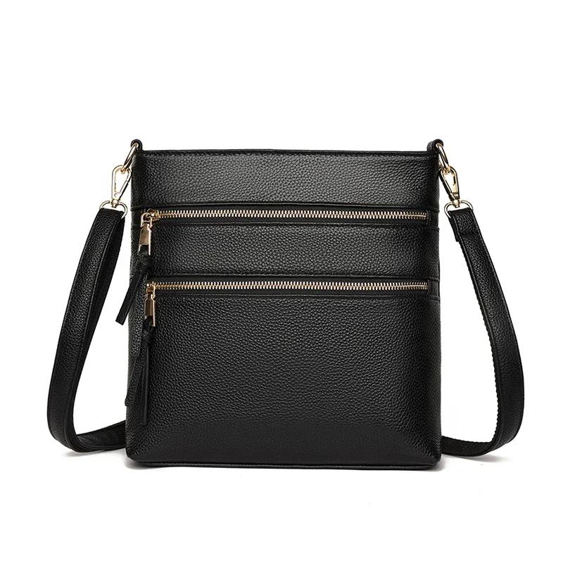 Women's PU Leather Shoulder Bag Multi-layered Messenger Bag Casual Crossbody Bag Soft Zipper Bag