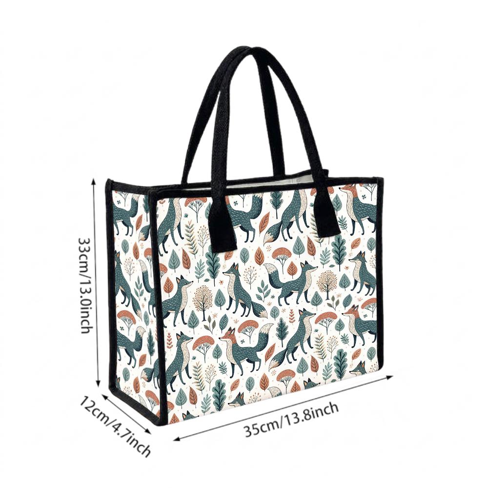 Cute Fox Print Tote Bag Fashion Casual Large Capacity Daily Outdoor Travel Shoulder Handbag for Women 