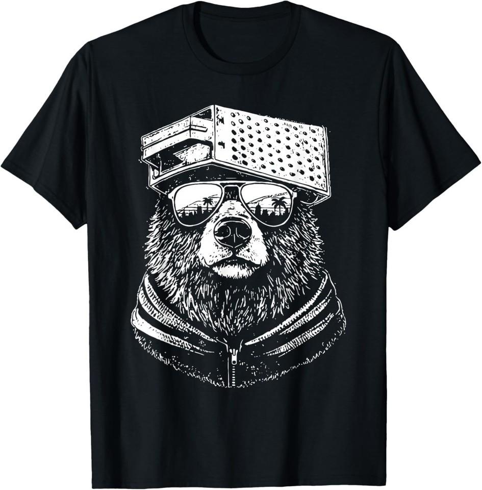 Retro Bear with Cheese Grater Hat and Sunglasses Vintage T-Shirt 3XL
