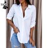 Moda feminina casual primavera outono cor sólida estampa manga comprida blusas e camisas POLO