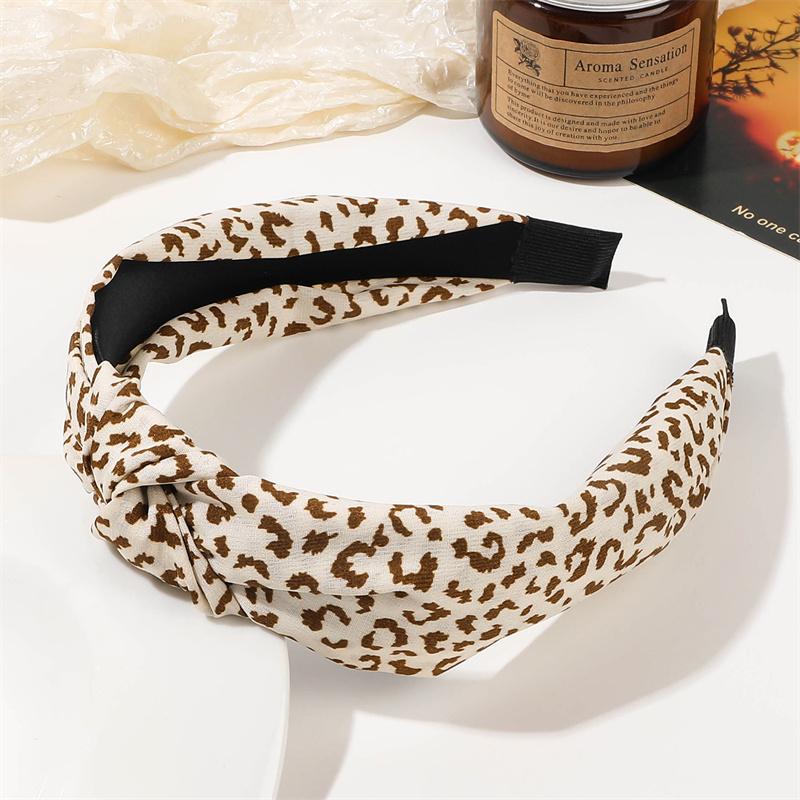 Popular Leopard Print Cloth Knotted Hairbands for Women Girls Casual Shopping Headpiece Simple Solid Knot Headbands