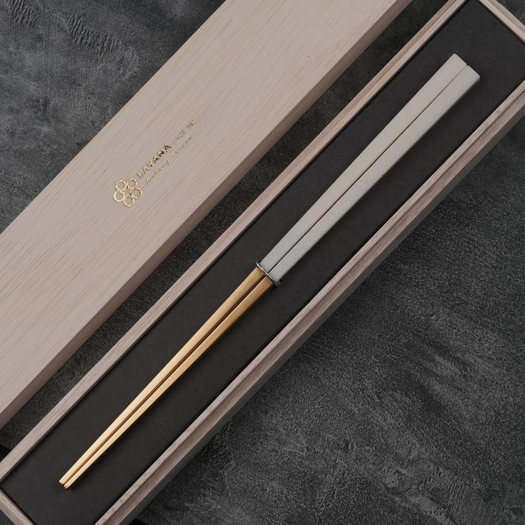 LAYANA a Luxurious Gift Stainless Made In Gold-Rimmed Chopsticks, Idea. Gold-plated Chopsticks, 23cm, SUS18/10 Steel, Taiwan, White.