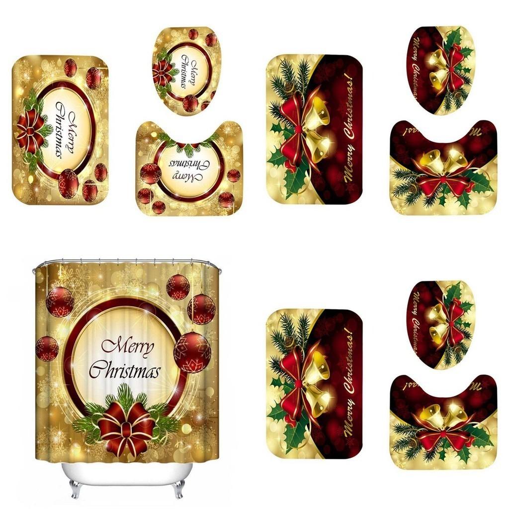 Elegant Christmas Shower Curtain And Toilet Mat Set For Stunning Holiday Home Decor