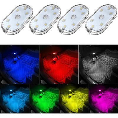 4Pcs Car LED Lights Interior Wireless, 7 Colors Interior Car Lights With 6 Bright LED Lamp Beads, Portable USB Rechargeable Car Interior Led Night