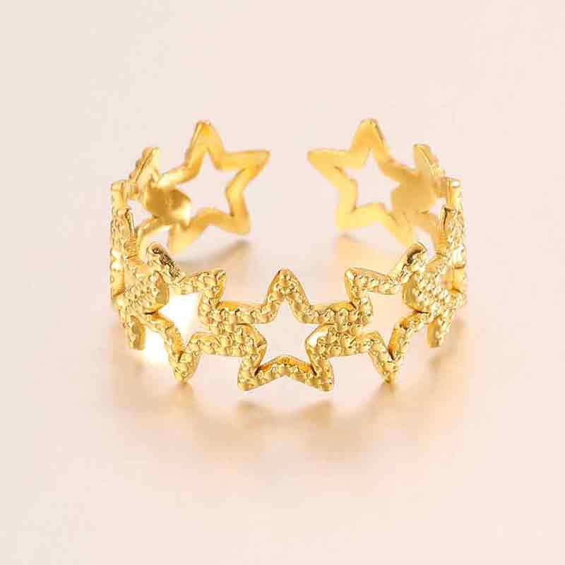 Popular Fashion Stainless Steel Heart-shaped Open Ring for Women, Light Luxury, Niche, High-end Style Finger Ring, 18K Gold Ring