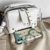 2026 Women's PU Rivet Shoulder Bag Multi Functial Crossbody Bag Handheld Boxed Makeup Bag Solid Color Small Square Bag