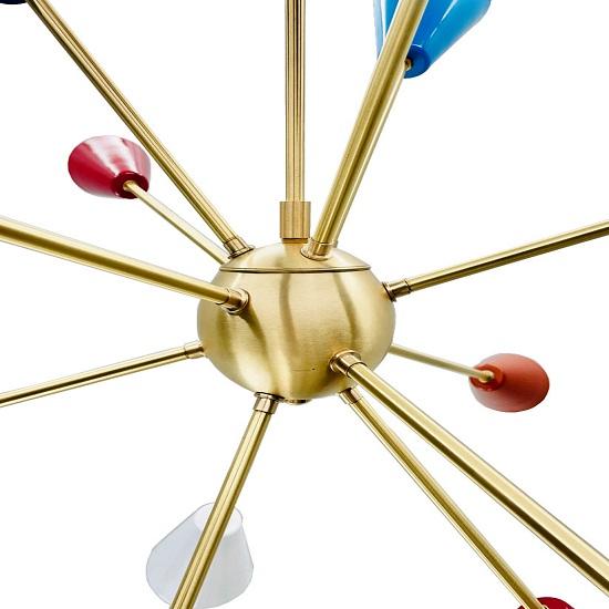 Candelabru Sputnik din alamă cu 12 brațe - Lumină în stil italian Stilnovo de la mijlocul secolului - Lampă nordică Candelabru de tavan - Iluminat suspendat