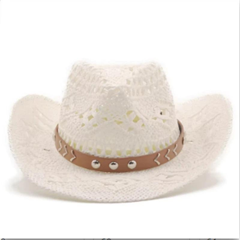 1Pc Summer Bohemian Shell Straw Hat Beach Women Men Cowboy Hats Wooden Beads Hollow Out Western Wide Brim Sun Hat Holiday Cap