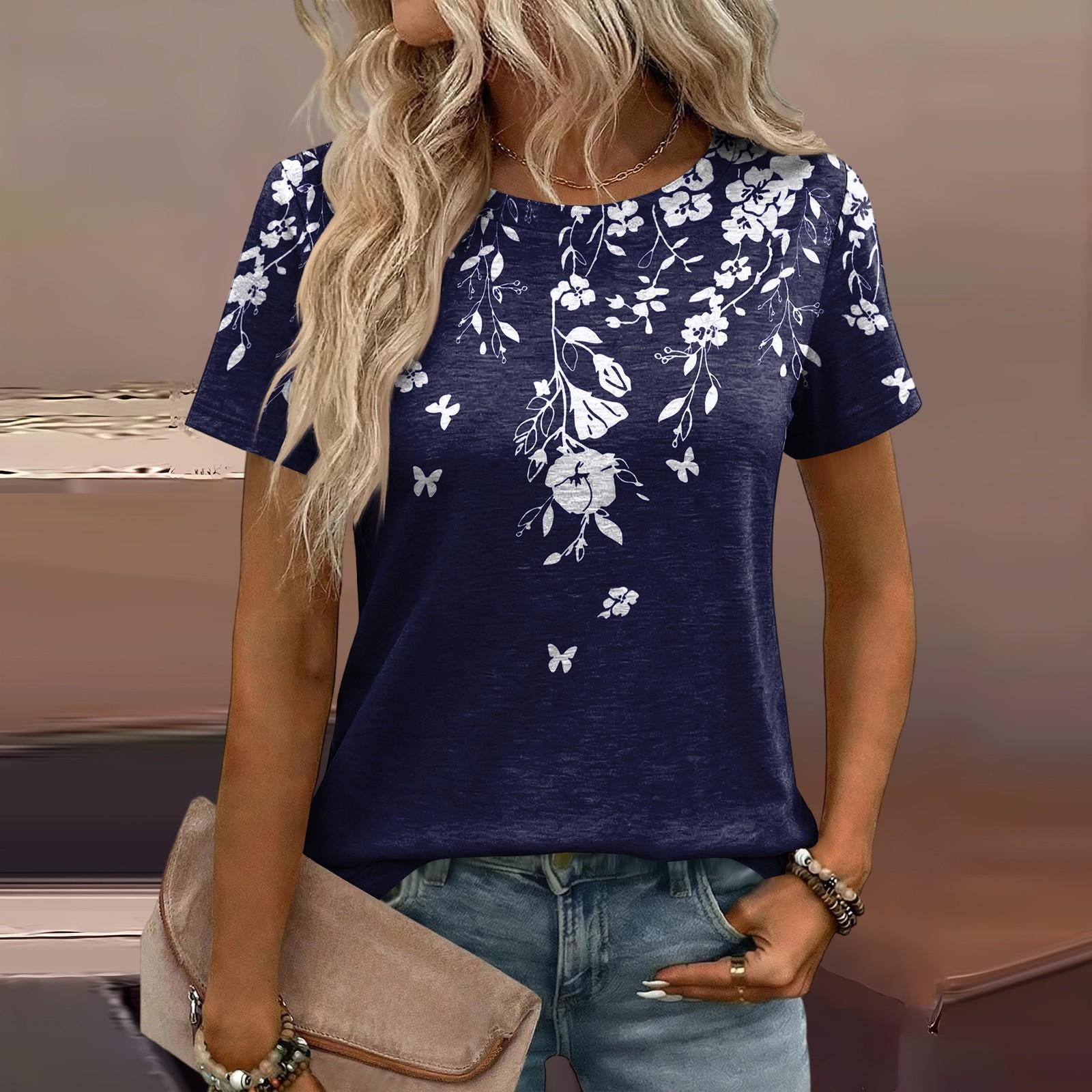 

Long Sleeve Shirts for Women Womens Long Sleeve Tops Long Sleeve Tops for Women Womens Long Sleeve T Shirts Casual Crewneck Printed Tee XXXL Темно-синій