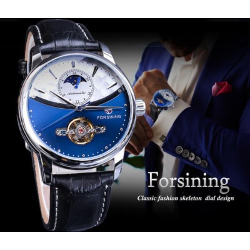 Reloj Mecánico Automático Reloj de Hombre Reloj Volante Pantalla de Sol y Luna Reloj de Correa para Hombre