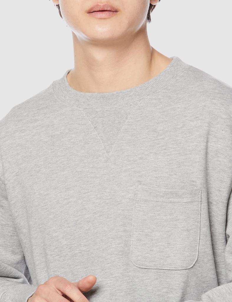 Champion Crew Neck Pocket Cotton Basic Oxford Size XL Sweatshirt, USA, One-Point Logo, Men's, C3-U023, Gray,
