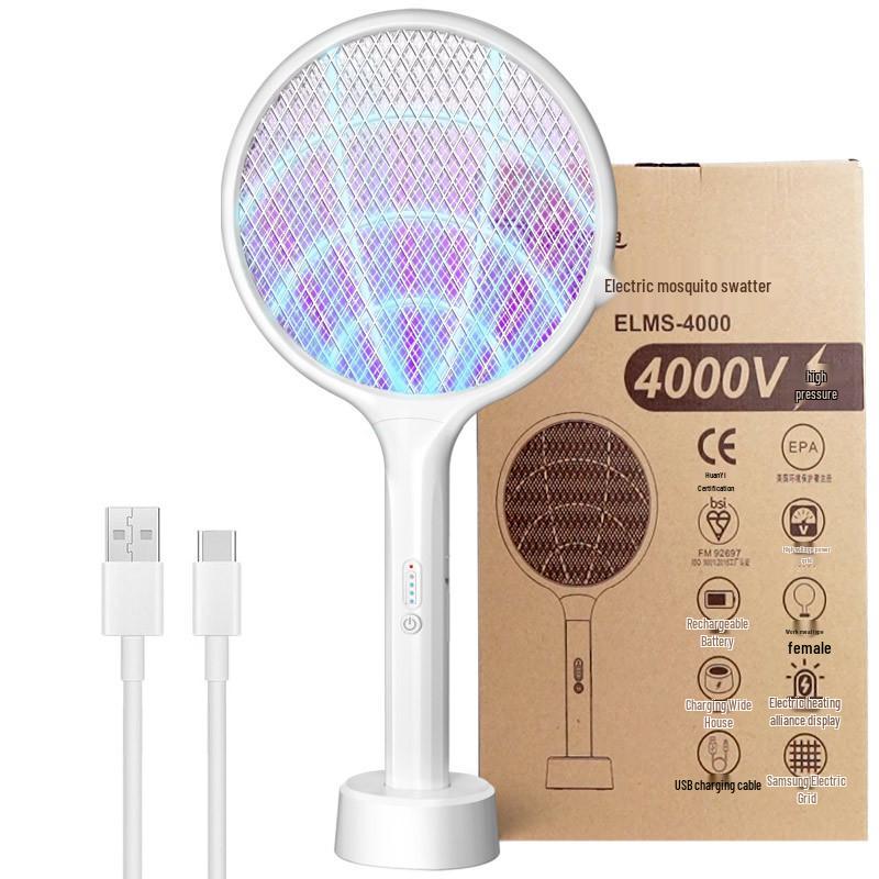 Rechargeable Electric Mosquito Swatter with Charging Base and Automatic Lure Charging base + USB quick charge cable белый