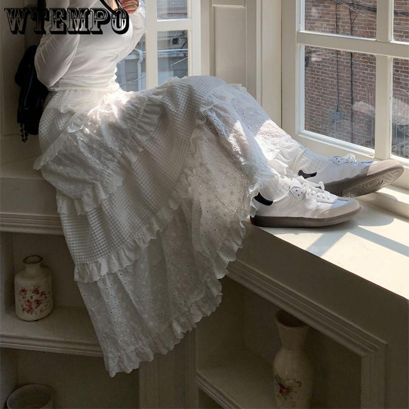 Fairycore белая длинная юбка женская корейская милая юбка трапециевидной формы с высокой — фото 7