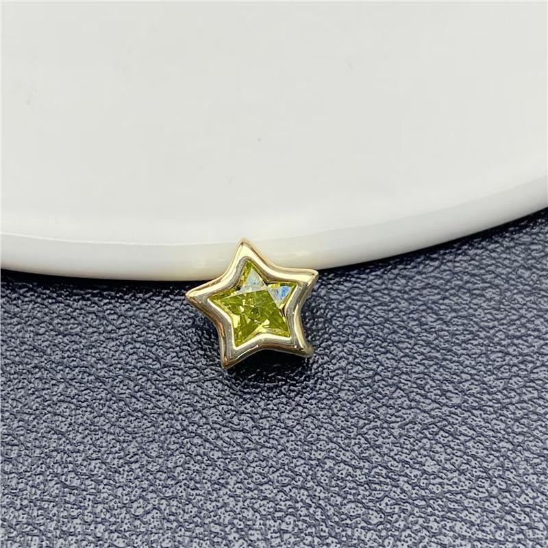 9mm 14k Zircon Pentagram Pendant: 3D Colorful Star with Inlaid Diamonds for DIY Nail Art
