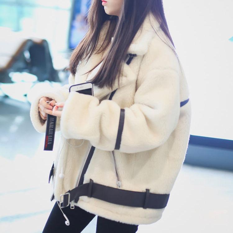 

Пальто из искусственной овечьей шерсти женское осенне-зимнее новое плюшевое женское пальто плюшевое утолщенное пальто короткое белое эластан XL [Recommended 135-75kg] белый