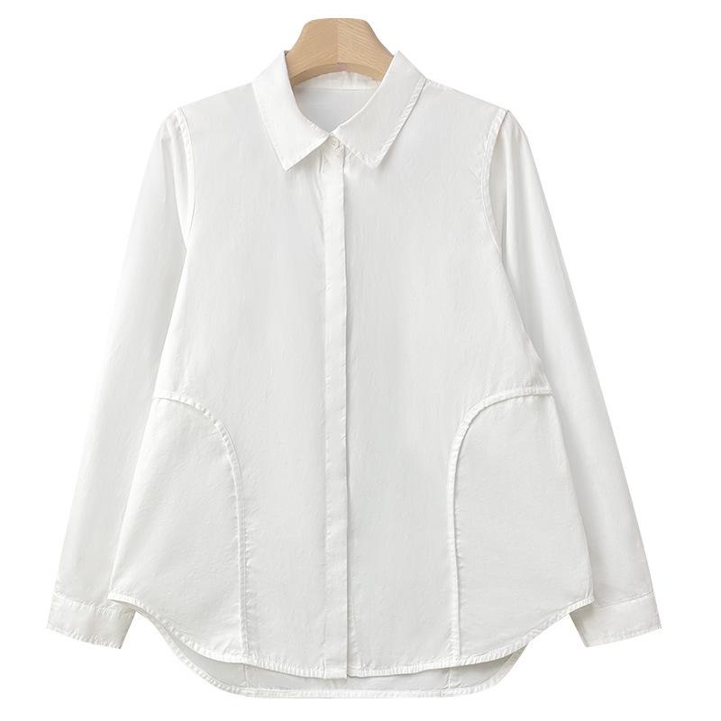 Blau gestreiftes Hemd für Damen Langärmlig Mittellang Vielseitige Oberteile für Frühlingskleidung Um schlanker und zarter auszusehen Reines Baumwollhemd