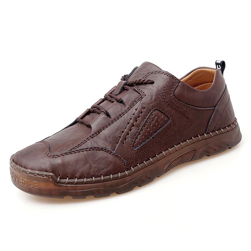 

Casual leather shoes men s spring fashion leather breathable middle-aged and elderly dad shoes handmade Doudou shoes large size 47 коричневий