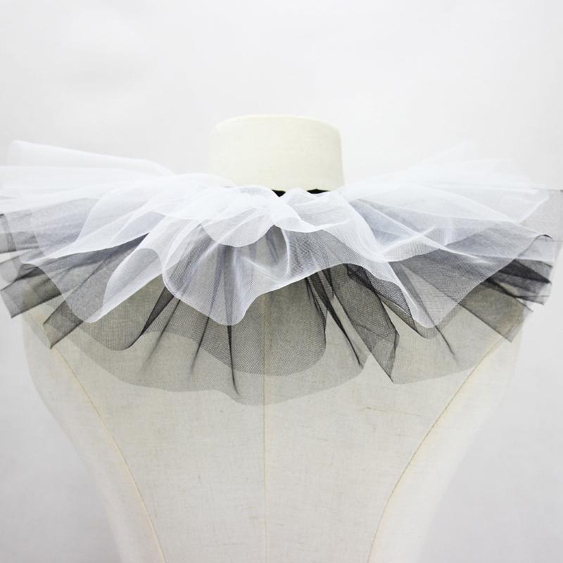 Victorian Layered Black White Ruffled Mesh Tulle Detachable Neck Ruff Faux Collar for Women Cosplay Shawl Wrap Capelet