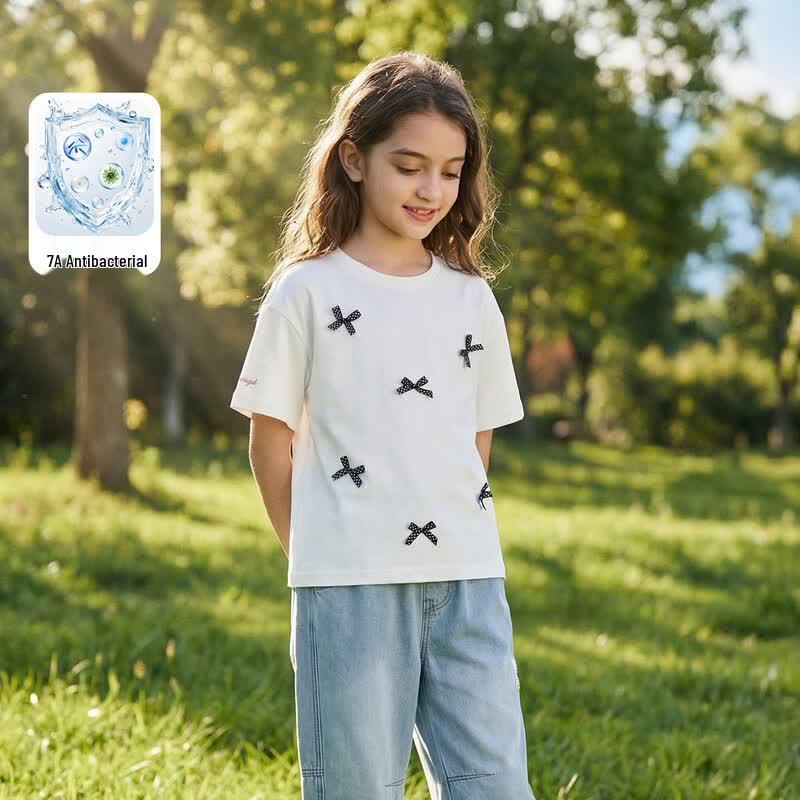 Montagut Girls  Summer Sweet Bow Short Sleeve T-Shirt 150