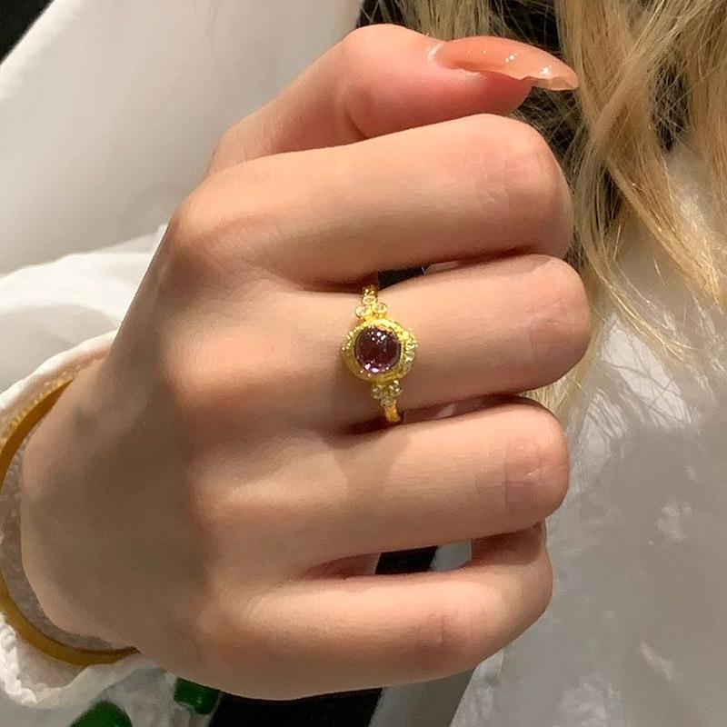 Xiaohongshu Bestseller: Elegant Purple Zircon Ring - Women's Versatile Niche Design for Index Finger