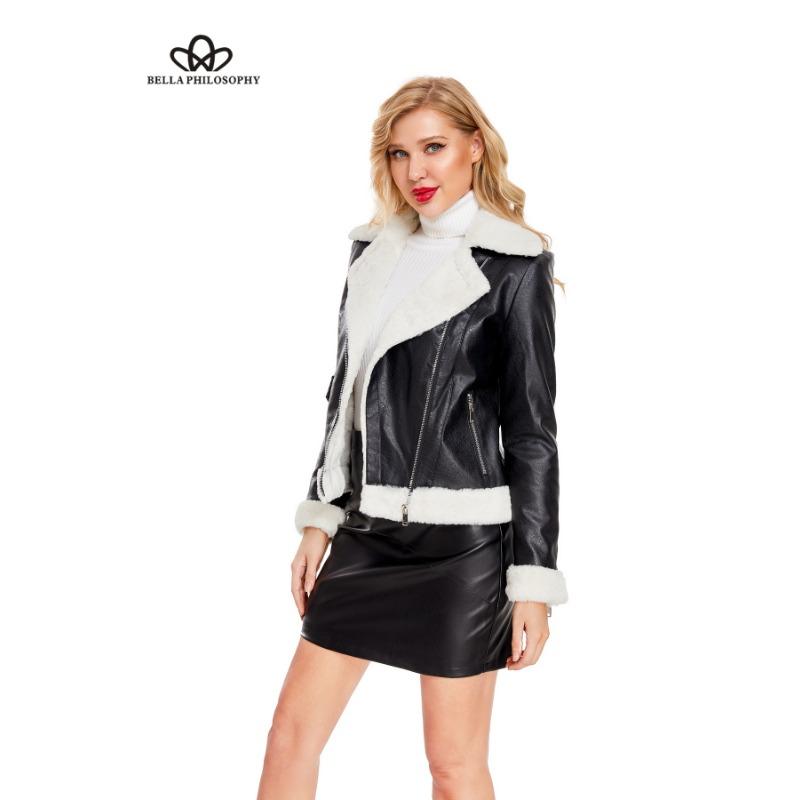 Fall Winter New Padded Leather Jacket Women Warm Long-sleeved Lapel Coat Casual Jacket Women's Jacket