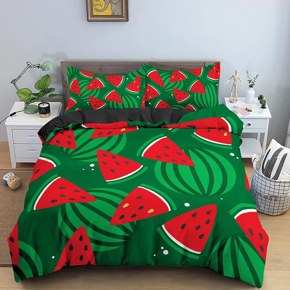 Red Watermelon Duvet Cover Watermelon Peel Summer Fruit Slices Patterned Teens Children Green Polyester Quilt Cover Decorations