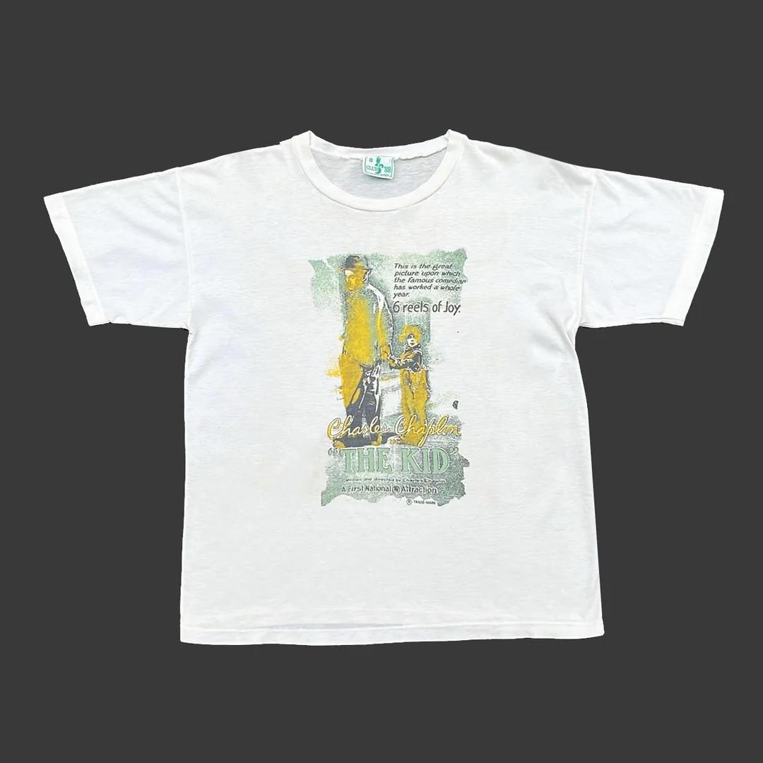 Charlie Chaplin 1980 80s Vintage The Kid Movie Promo Graphic Rare Poster Unisex T-Shirt XL