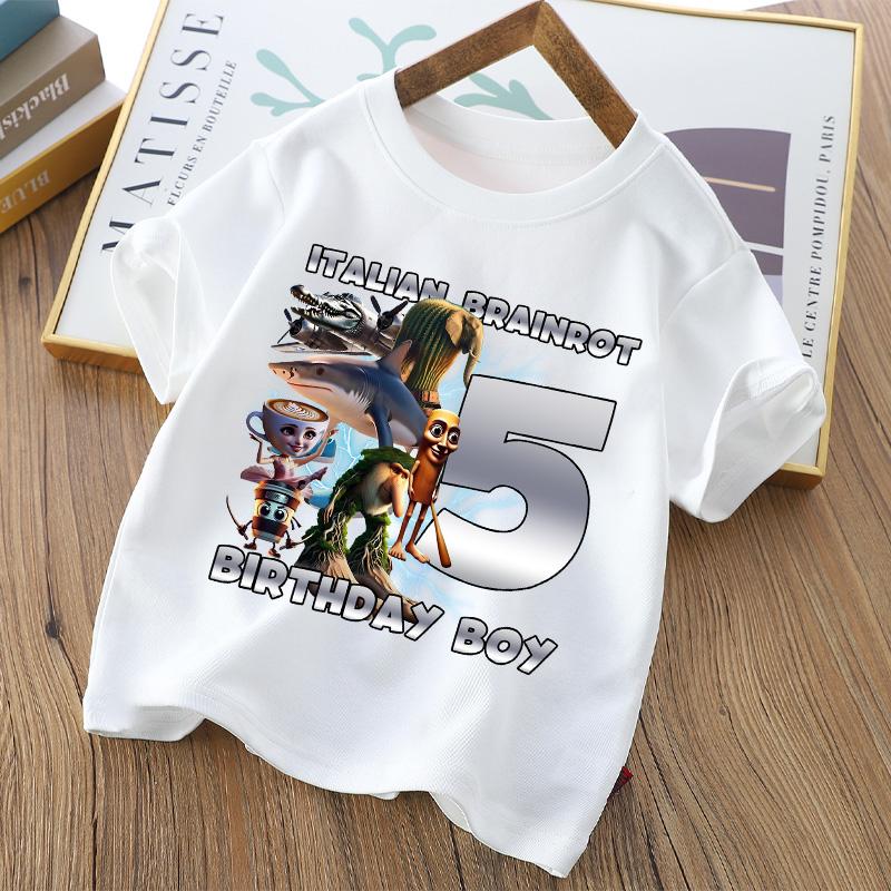 Tralalero Tralala Digit 1-9 T-shirt Boys Tungtung Sahur Brainrot Tees Child Summer Short Sleeve Birthday Tops Kids Clothes Gift