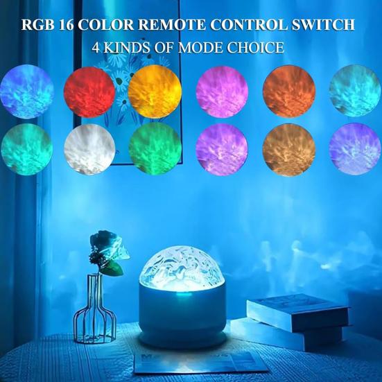 Aurora Night Light Projector 16 Color Ocean Wave Projector USB Rechargeable Remote Light Projector