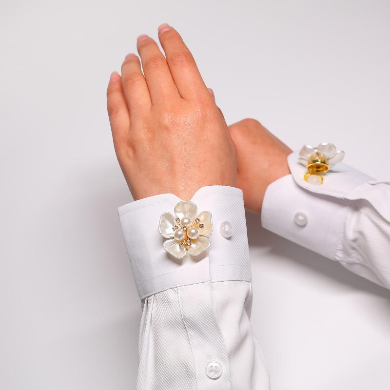 Perlenblumen-Knopfabdeckung Strassbesetzte Clips Abnehmbare Manschettenknöpfe Knopfabdeckung Für Damen Hemden Basteln DIY