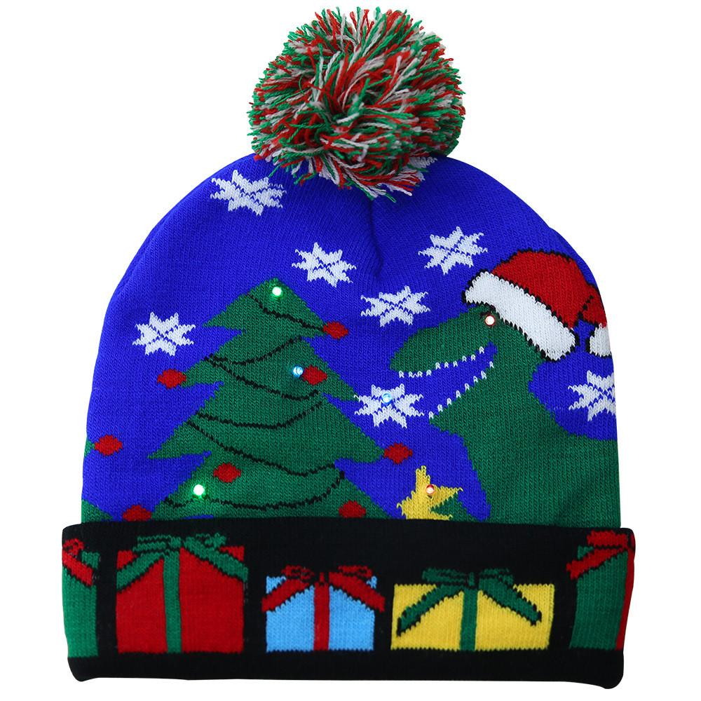 Festive Christmas Decoration Knit Beanie Hat With Led Lights For Adults And Kids