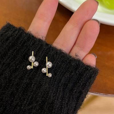 Branch Stud Earrings Women's Niche Design Sense Temperament Imitation Pearl Olive Branch Earrings Earrings